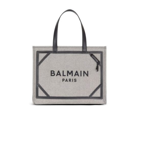BALMAIN B-ARMY 42 CANVAS AND SMOOTH LEATHER TOTE BAG