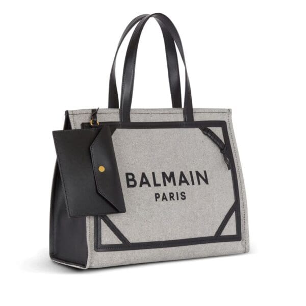 BALMAIN B-ARMY 42 CANVAS AND SMOOTH LEATHER TOTE BAG - Image 2