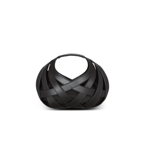 BALMAIN CALFSKIN BASKET BAG WITH AN OPENWORK GRID MOTIF BLACK - Image 3