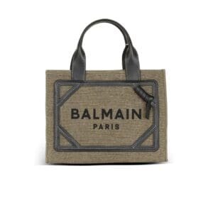 BALMAIN B-ARMY SMALL CANVAS SHOPPING BAG WITH LEATHER INSERTS