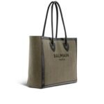 BALMAIN CANVAS B-ARMY 42 TOTE WITH LEATHER PANELS