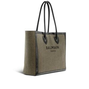 BALMAIN CANVAS B-ARMY 42 TOTE WITH LEATHER PANELS