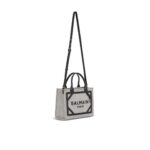 BALMAIN B-ARMY CANVAS AND LEATHER TOTE BAG