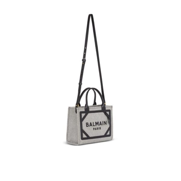 BALMAIN B-ARMY CANVAS AND LEATHER TOTE BAG
