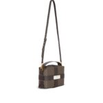 BALMAIN MINI MONOGRAM CANVAS AND LEATHER BOX BAG