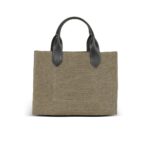 BALMAIN B-ARMY SMALL CANVAS SHOPPING BAG WITH LEATHER INSERTS