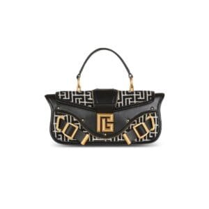 BALMAIN BLAZE LEATHER CLUTCH BAG WITH JACQUARD MONOGRAM