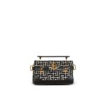 BALMAIN B-BUZZ 19 LEATHER BAG WITH JACQUARD MONOGRAM