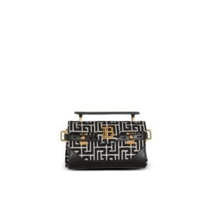BALMAIN B-BUZZ 19 LEATHER BAG WITH JACQUARD MONOGRAM