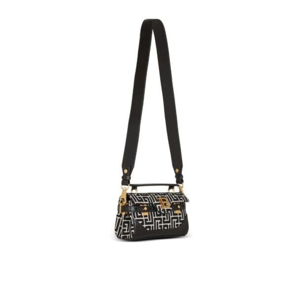BALMAIN B-BUZZ 19 LEATHER BAG WITH JACQUARD MONOGRAM - Image 2