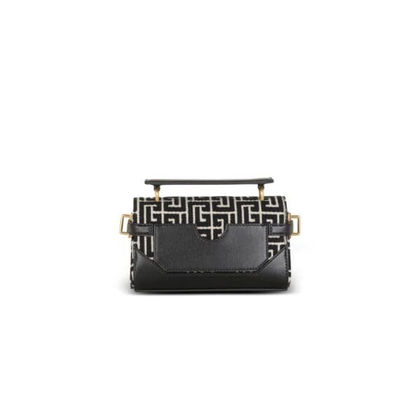 BALMAIN B-BUZZ 19 LEATHER BAG WITH JACQUARD MONOGRAM - Image 3