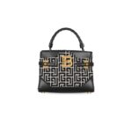 BALMAIN B-BUZZ 22 TOP HANDLE BAG IN LEATHER WITH JACQUARD MONOGRAM