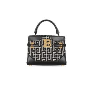 BALMAIN B-BUZZ 22 TOP HANDLE BAG IN LEATHER WITH JACQUARD MONOGRAM