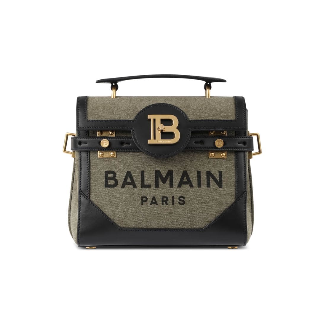 BALMAIN CANVAS B-BUZZ 23 BAG WITH LEATHER PANELS