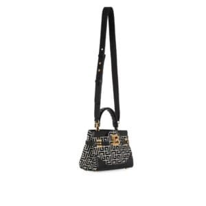 BALMAIN B-BUZZ 22 TOP HANDLE BAG IN LEATHER WITH JACQUARD MONOGRAM