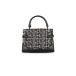 BALMAIN B-BUZZ 22 TOP HANDLE BAG IN LEATHER WITH JACQUARD MONOGRAM