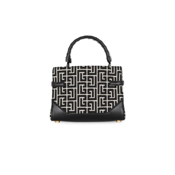 BALMAIN B-BUZZ 22 TOP HANDLE BAG IN LEATHER WITH JACQUARD MONOGRAM