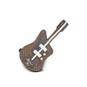 BALMAIN GUITAR BAG CLUTCH WITH LEATHER AND MONOGRAM DETAILING