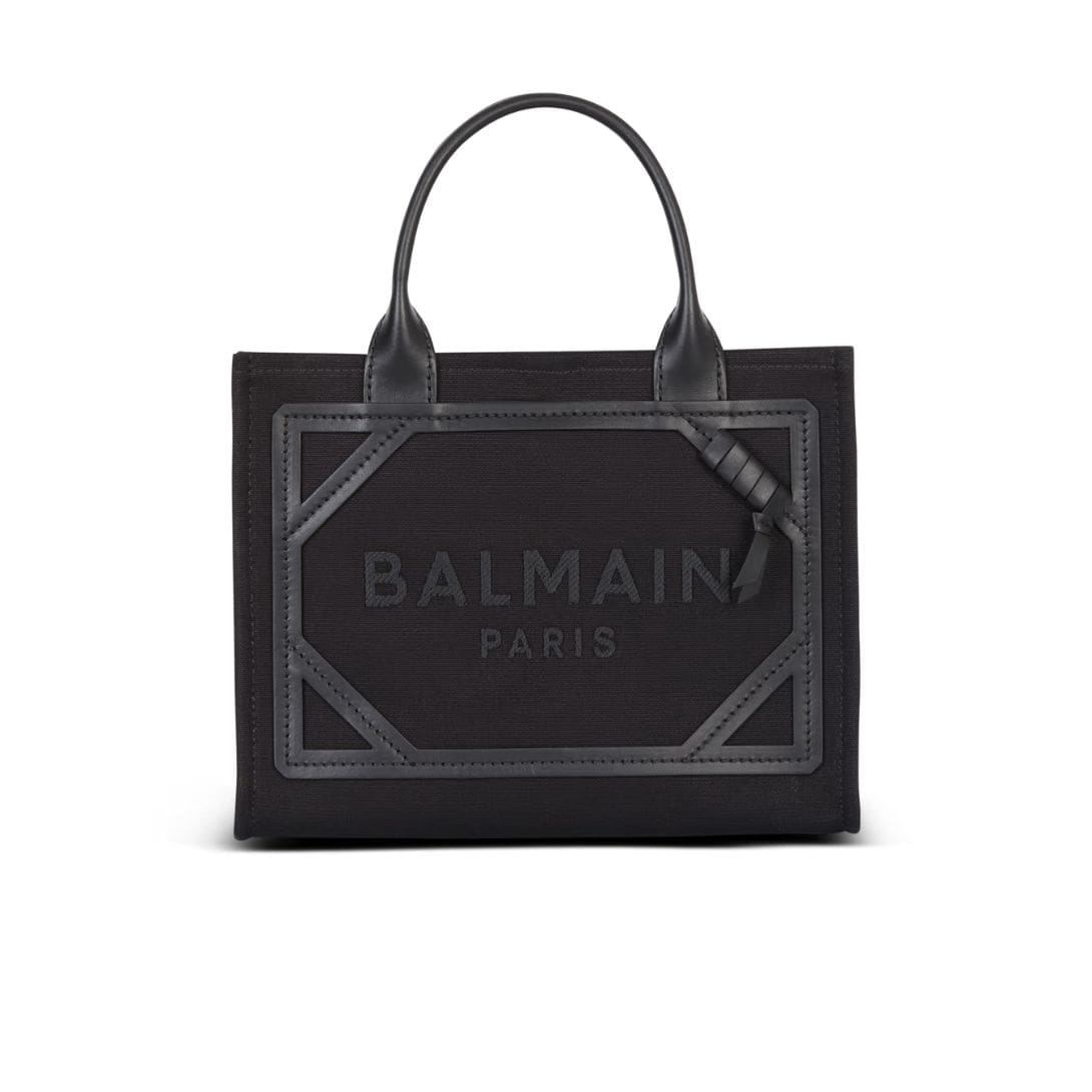 BALMAIN B-ARMY CANVAS AND LEATHER TOTE BAG