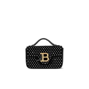 BALMAIN B-BUZZ MINI VELVET AND CRYSTAL BAG