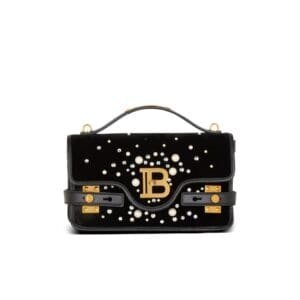 BALMAIN B-BUZZ SHOULDER 24 BAG IN EMBROIDERED VELVET