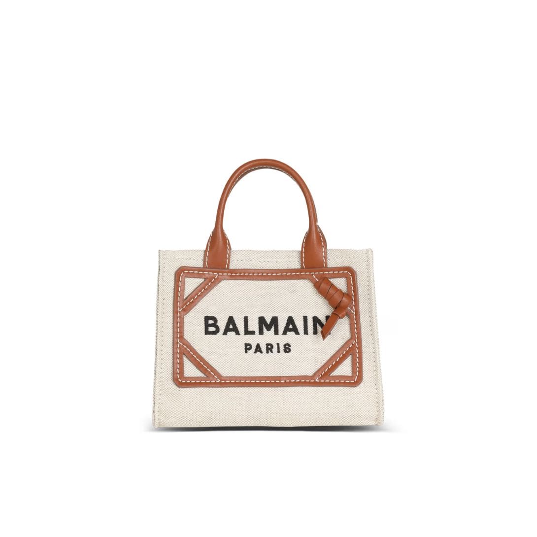 BALMAIN B-ARMY MINI CANVAS SHOPPING BAG WITH LEATHER INSERTS