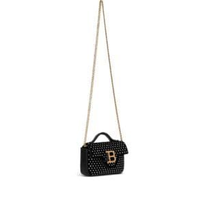 BALMAIN B-BUZZ MINI VELVET AND CRYSTAL BAG