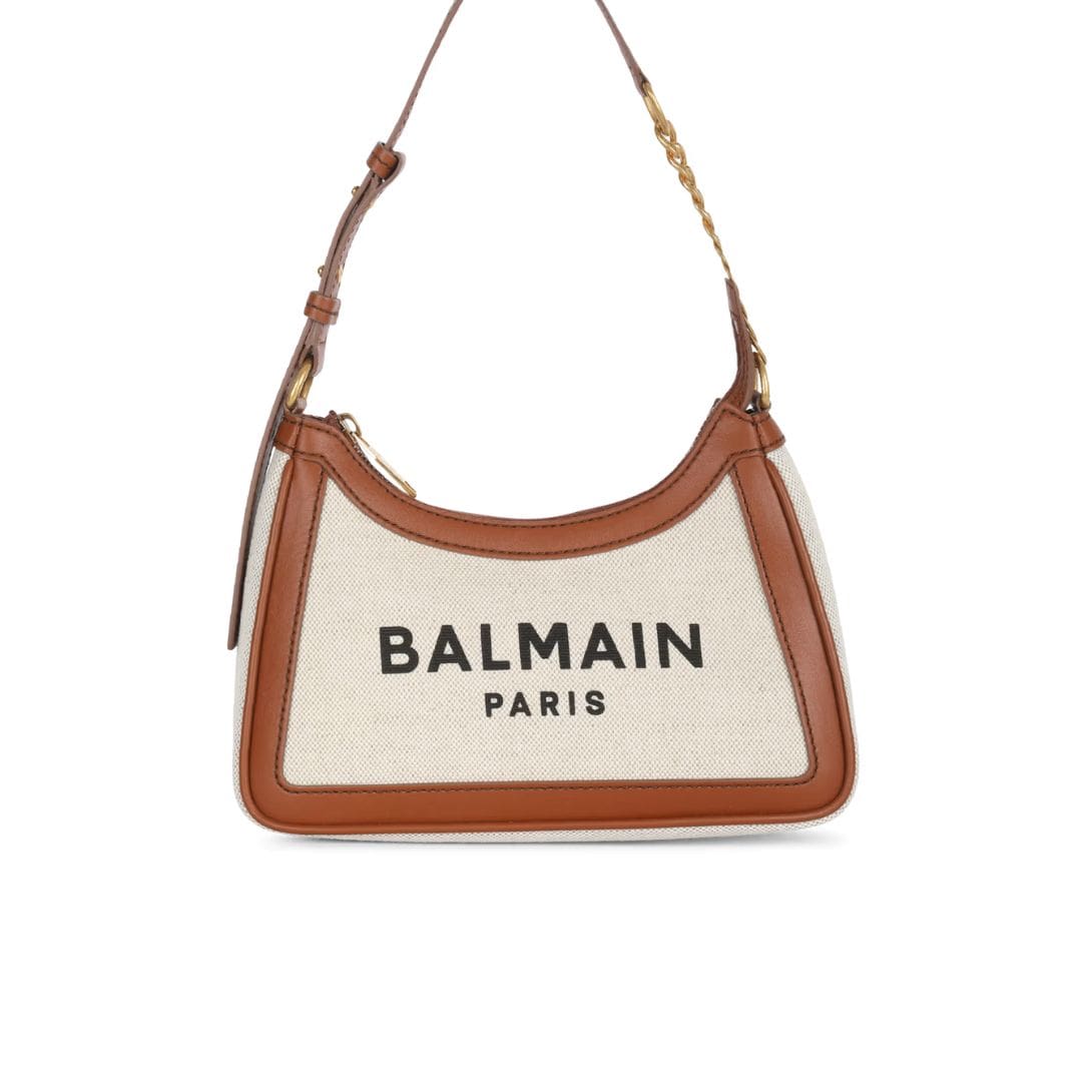 BALMAIN CANVAS B-ARMY HANDBAG WITH LEATHER PANELS