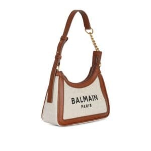 BALMAIN CANVAS B-ARMY HANDBAG WITH LEATHER PANELS