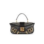 BALMAIN BLAZE LEATHER CLUTCH BAG WITH JACQUARD MONOGRAM