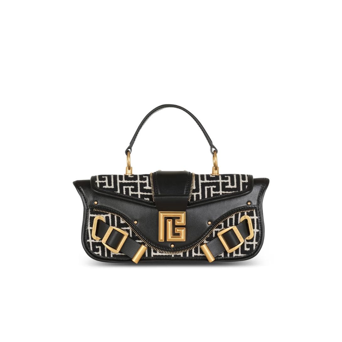 BALMAIN BLAZE LEATHER CLUTCH BAG WITH JACQUARD MONOGRAM