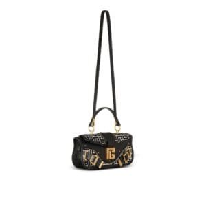 BALMAIN BLAZE LEATHER CLUTCH BAG WITH JACQUARD MONOGRAM