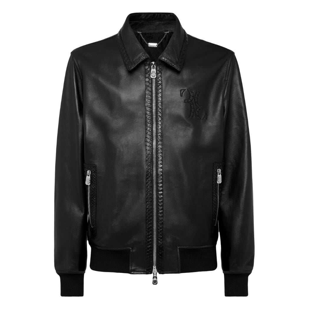 BILLIONAIRE LEATHER BOMBER WITH PYTONE INSERTS