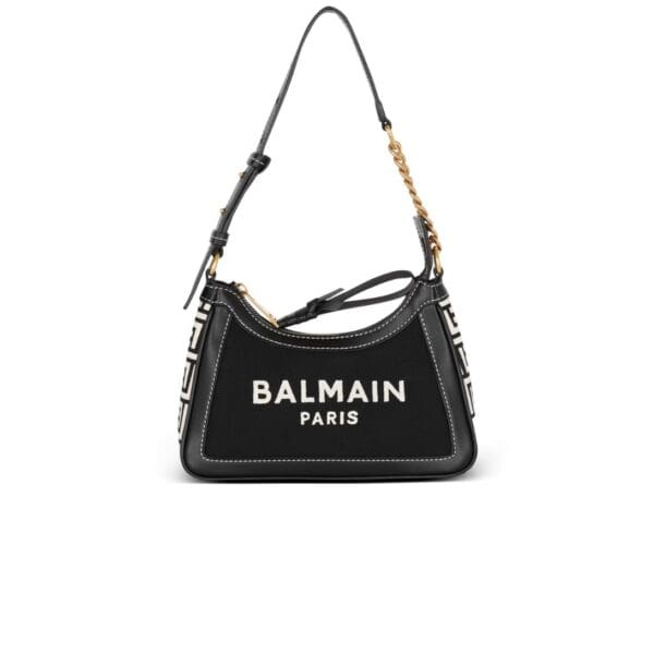 BALMAIN B-ARMY MONOGRAMMED CANVAS AND SMOOTH LEATHER HANDBAG