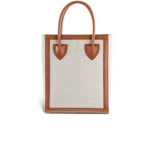 BALMAIN ECRU CANVAS B-ARMY 26 BAG WITH BROWN LEATHER PANELS