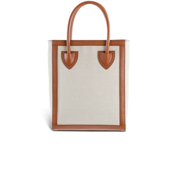 BALMAIN ECRU CANVAS B-ARMY 26 BAG WITH BROWN LEATHER PANELS - Image 2