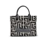 BALMAIN B-ARMY MONOGRAMMED JACQUARD AND LEATHER TOTE BAG