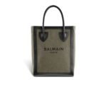BALMAIN CANVAS B-ARMY 26 BAG WITH LEATHER PANELS