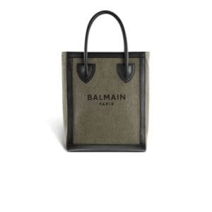 BALMAIN CANVAS B-ARMY 26 BAG WITH LEATHER PANELS