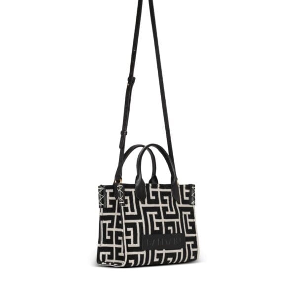 BALMAIN B-ARMY MONOGRAMMED JACQUARD AND LEATHER TOTE BAG - Image 2