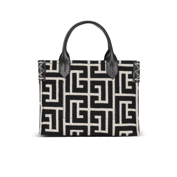 BALMAIN B-ARMY MONOGRAMMED JACQUARD AND LEATHER TOTE BAG - Image 3