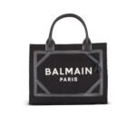 BALMAIN B-ARMY MONOGRAMMED CANVAS AND SMOOTH LEATHER TOTE BAG