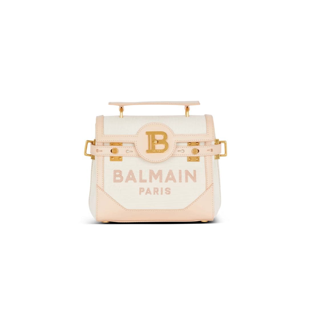 BALMAIN B-BUZZ 23 CANVAS AND LEATHER BAG