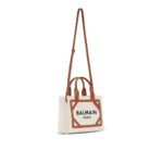 BALMAIN B-ARMY SMALL CANVAS SHOPPING BAG WITH LEATHER INSERTS