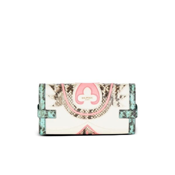 BALMAIN B-BUZZ 23 POUCH PATCHWORK LEATHER CLUTCH