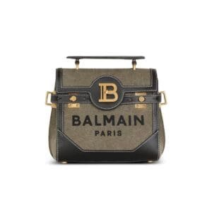BALMAIN CANVAS B-BUZZ 23 BAG WITH LEATHER PANELS