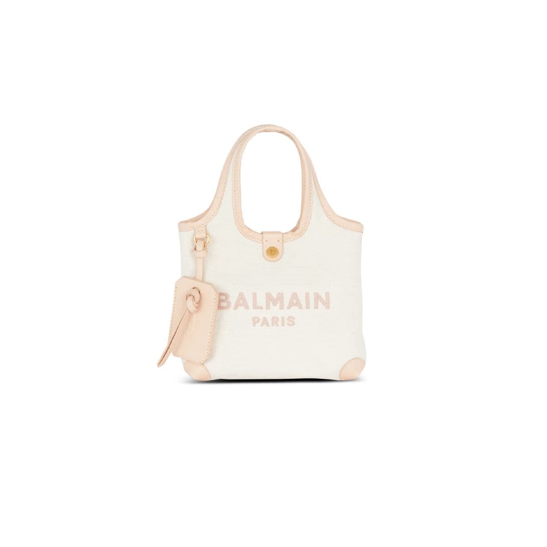 BALMAIN CANVAS AND LEATHER B-ARMY GROCERY BAG