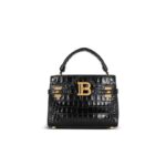 BALMAIN B-BUZZ 22 TOP-HANDLE BAG IN CROCODILE-PRINT LEATHER