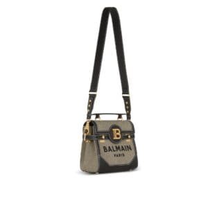 BALMAIN CANVAS B-BUZZ 23 BAG WITH LEATHER PANELS