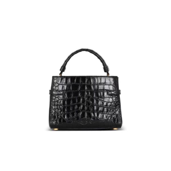 BALMAIN B-BUZZ 22 TOP-HANDLE BAG IN CROCODILE-PRINT LEATHER